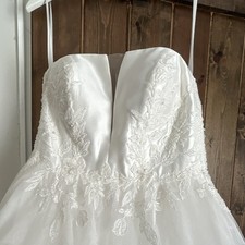 White Strapless Lace Bodice Ball Gown Wedding Dress Full-Length Corset Back