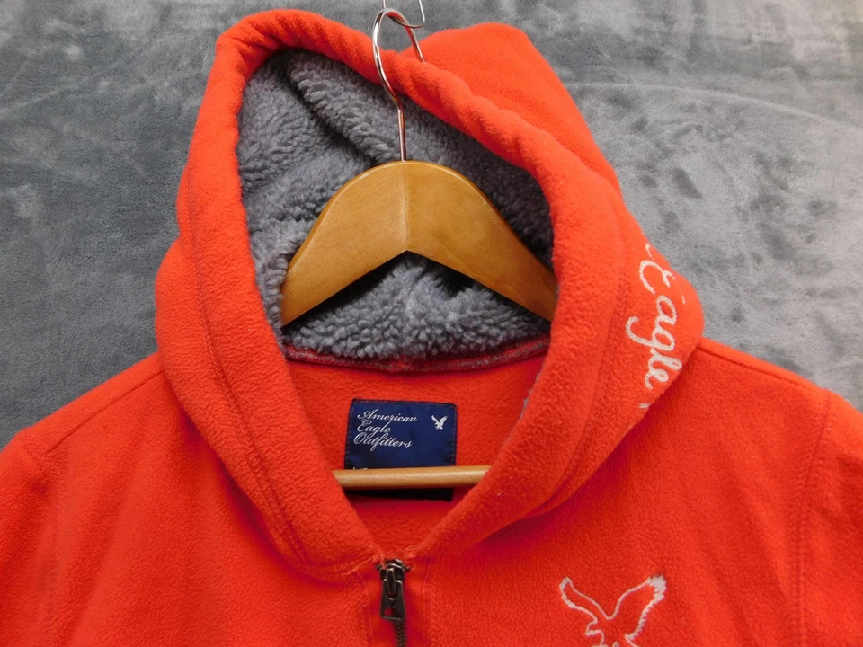 American Eagle Outfitters Jacket Womens Large Orange Fleece Zip Hoodie Sherpa - Image 2 of 4