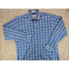 Peter Millar Button Down Shirt Mens Large Blue Plaid Long Sleeve Cotton