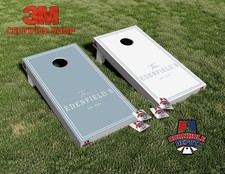 Custom Personalized Light Blue And White Cornhole Board Vinyl Wrap Laminated Set