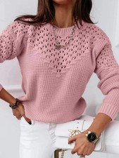 Textured Openwork Round Neck Sweater
