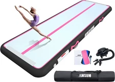 AWSUM Inflatable Air Gymnastics Mat 10ft*3.3ft*4in(3*1*0.1M), Pink/Black 