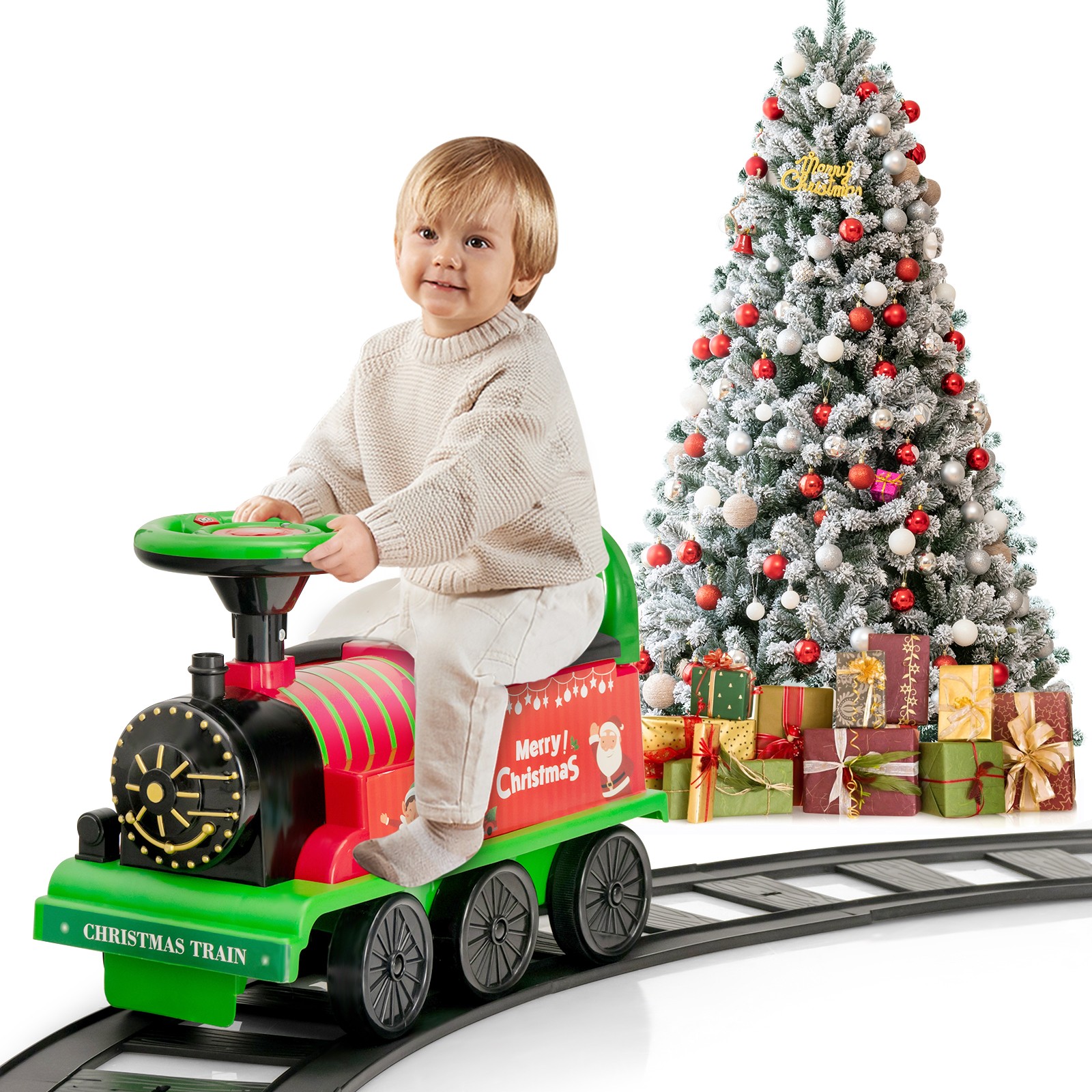 6V Electric Kids Ride On Train Motorized Train Toy w/ Track & 6 Wheels Green