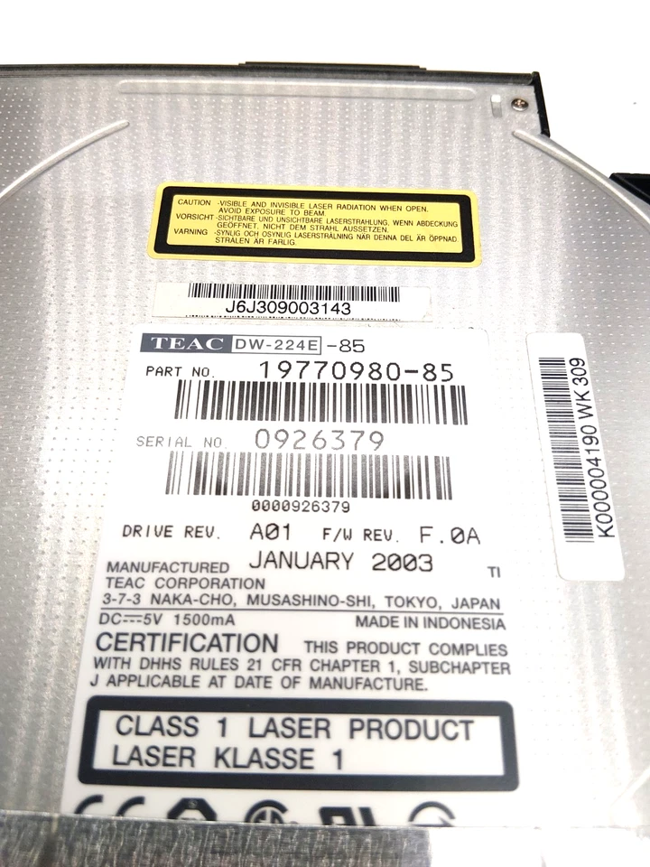 TEAC DW-224E Slim CD-RW/DVD Reader Optical Drive / 1977098V-D7 / WR012 - Image 3 of 4