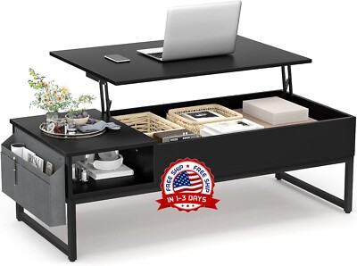 Mesa De Centro Para Sala Marble 2 Niveles Modernas Con Marco De Metal Negro NEW