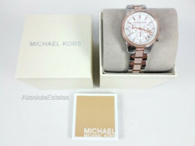 NEW Michael Kors Ritz Two Tone Rose Gold Silver Glitz