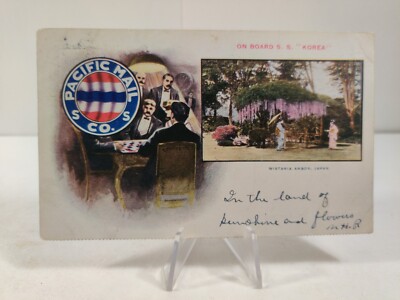 Postcard Ship On Board SS Korea Pacific Mail Co Wistaria Arbor Japan