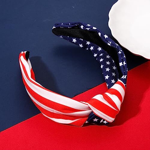 American Flag Knotted Headbands for Women 4th of A USA Knot Hairband Earring - Picture 2 of 7