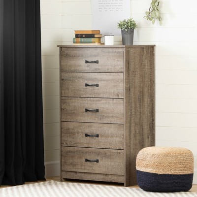 South Shore Tassio 5 Drawer Chest Weathered Oak 5 Drawer For Sale