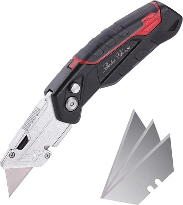 Bates Box Cutter - Folding Utility Knife with 3 Extra Blades, Retractable