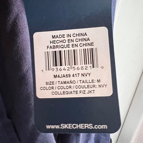 Chaqueta de Pista Universitaria Skechers Para Hombres Bolsillos con Cremallera Completa Azul Marino Talla Mediana Nueva con Etiquetas - Imagen 5 de 11