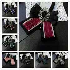 Lady Crystal Bow Tie Bowknot Uniform Ribbon Stripe Check Necktie Rhinestone Chic