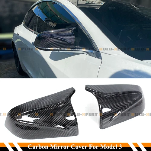 For 17-2025 Telsa Model 3 Wing Horn Style Carbon Fiber Mirror Cover Replacement