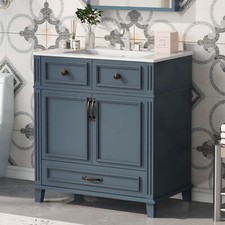30'' Bathroom Vanity with Ceramic Sink,Solid Wood Frame Bathroom Storage Cabinet