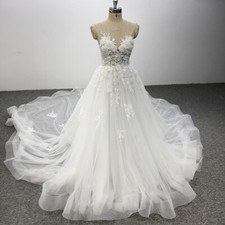 Beach Wedding Dresses A-Line Applique Lace Beading Sleeveless Lace Up Back Gowns