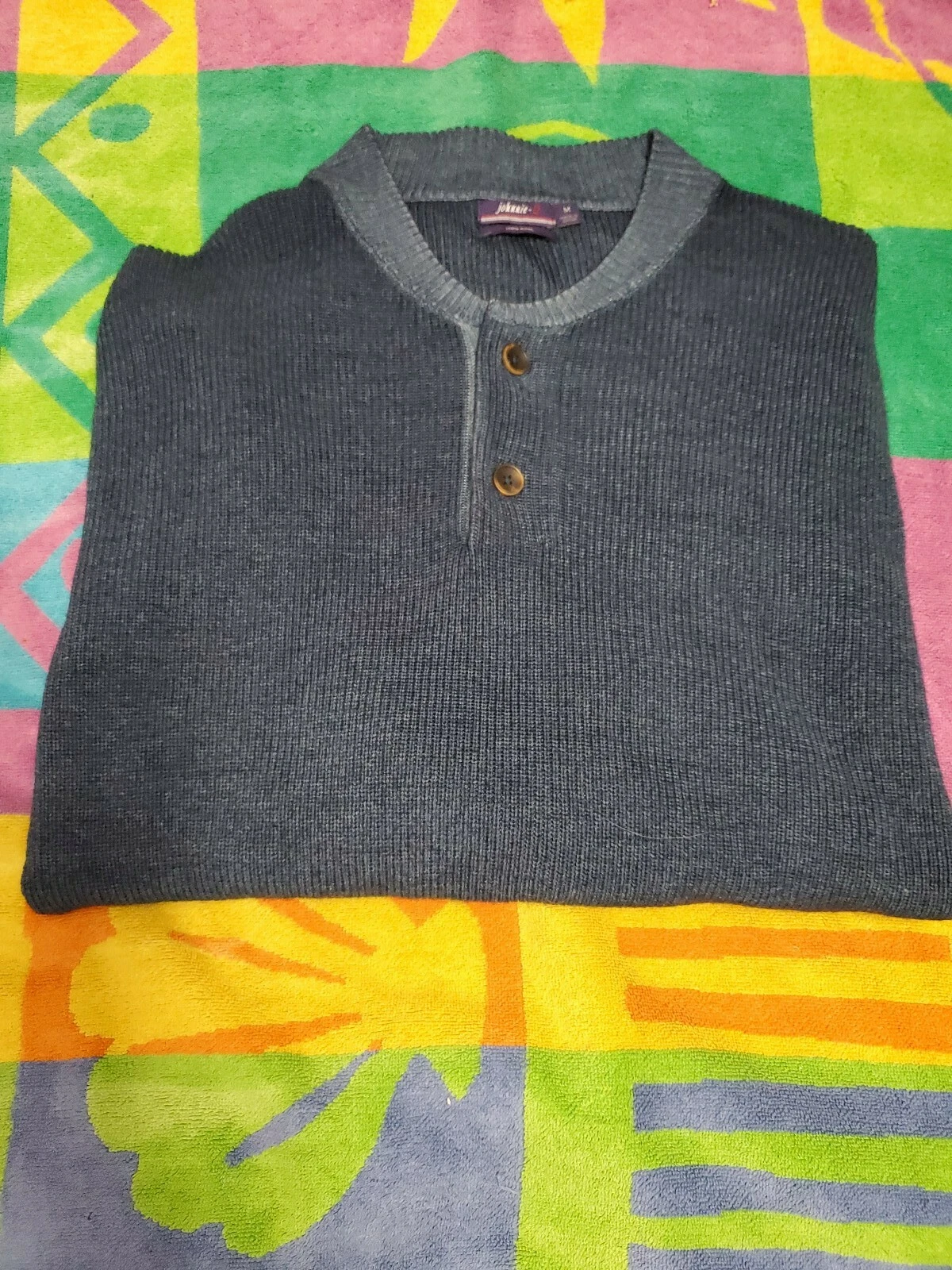 Johnnie-O 100% WOOL 2-Button Long Sleeve Pullover Henley Sweater SZ Medium
