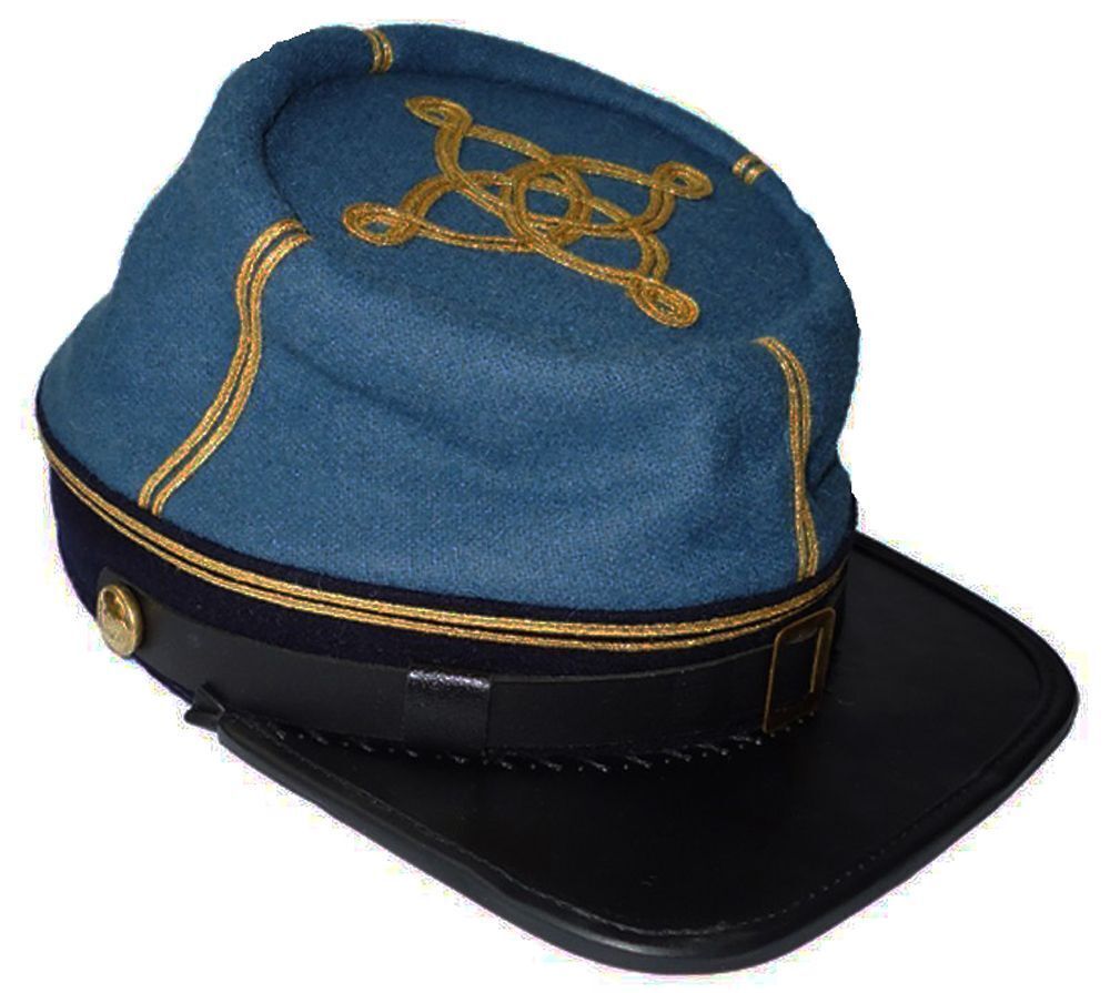 FILA Modello fanteria guerra civile pelle Peak Captain's Kepi blu cielo nero 2 file