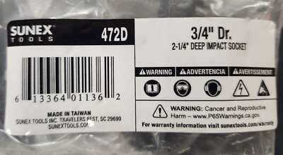 Sunex 472D 3/4-Inch Drive 2-1/4-Inch Deep Impact Socket – Heavy-Duty Chrome Molybdenum