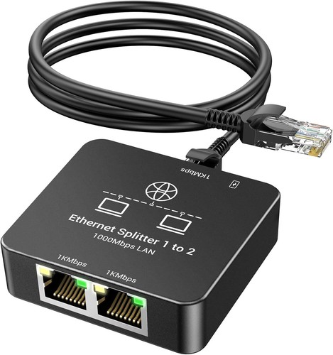 Ethernet Splitter 1 to 2 out with Cat 6 Internet Cable 1000Mbps RJ45 Adapter - 第 1/11 張圖片