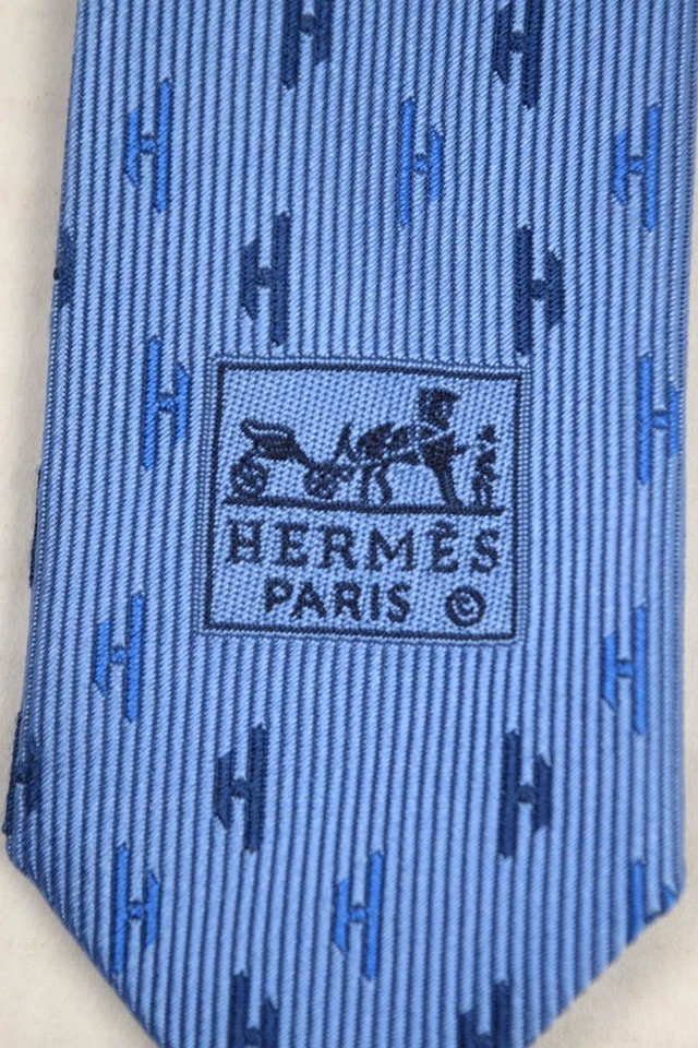 Corbata de cuello de colección Hermes años 70 80 azul yunque foulard clásico ancho corbata 57" x 3,5" Foto 4 de 4