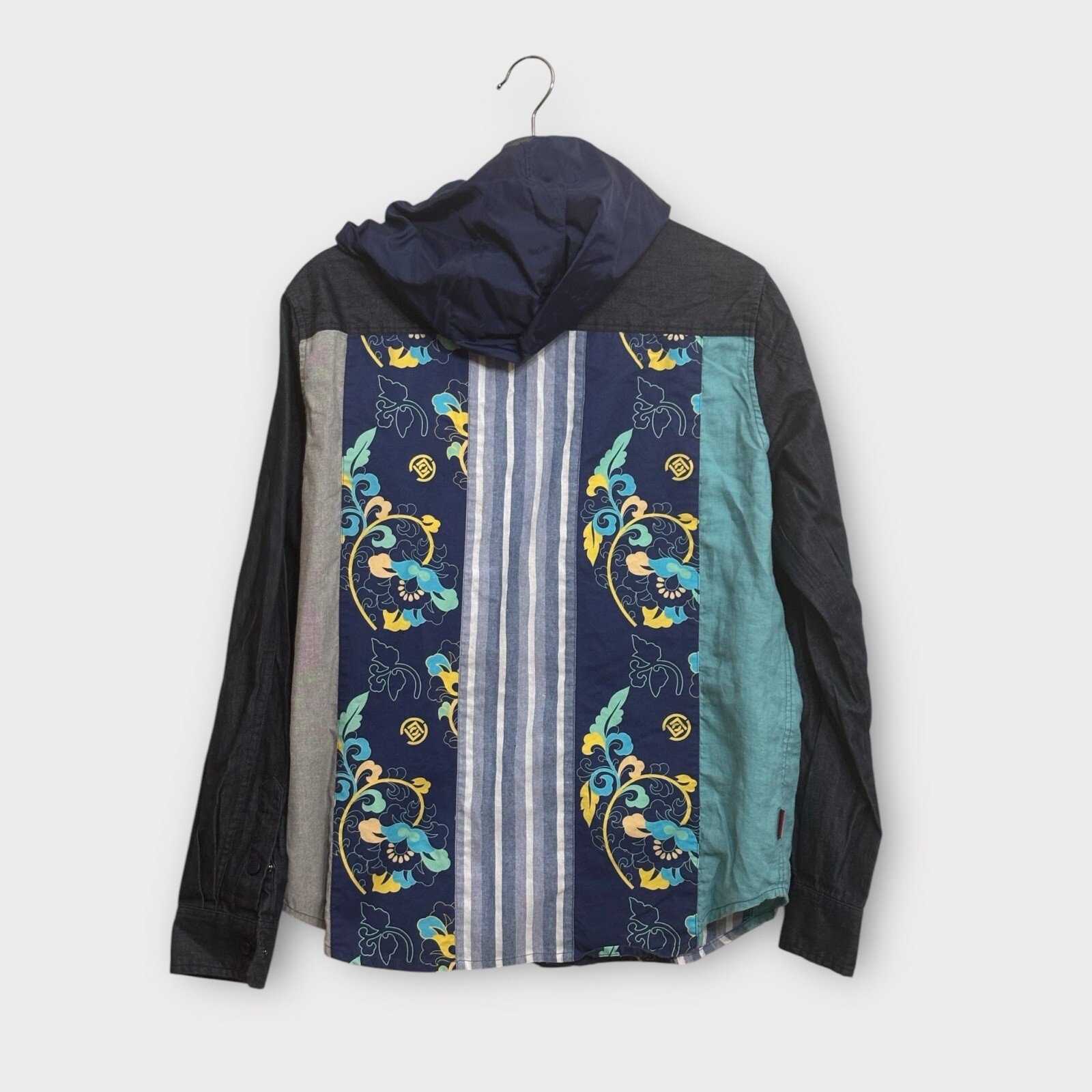 CLOT Jacket Mens Medium Patchwork Blue Denim Hood… - image 3