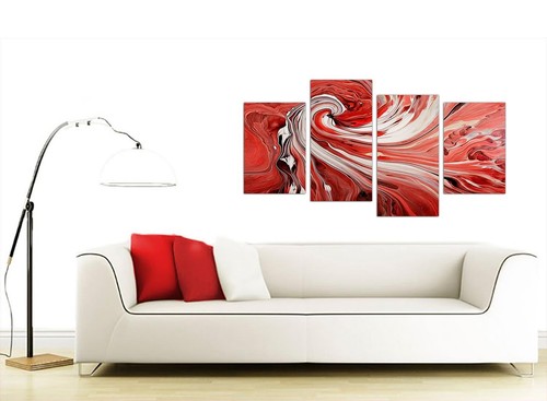 Large Red and White Swirl - Abstract Canvas Split 4 Panel - 130cm Wide - Picture 2 of 5