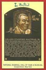 Lee  MacPhail   HAND  SIGNED   AUTOGRAPHED   HALL  OF  FAME  PLAQUE   POSTCARD