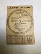 Vintage LUFKIN Time Saver Tap Drill Decimal Equivalents Slide Rule Card 1935 USA