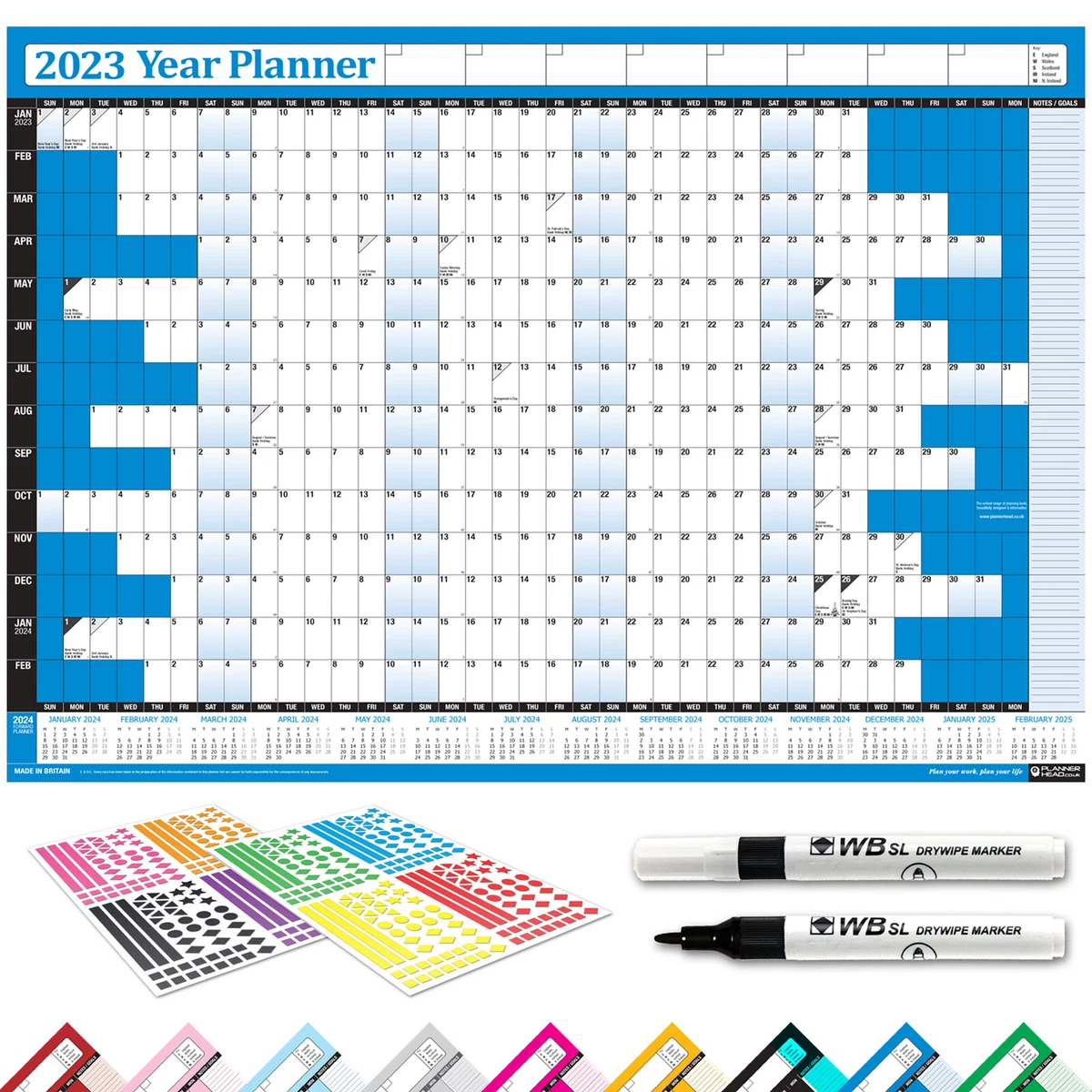 2023 Laminated Yearly Wall Planner Calendar Wipe Dry Pen & Sticker Dots✓ 3  Sizes | eBay