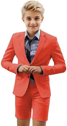 Boy Suit Summer 2 Pieces Blazer Shorts Set Toddler Dress Wear Cute Wedding Ring - Picture 17 of 34