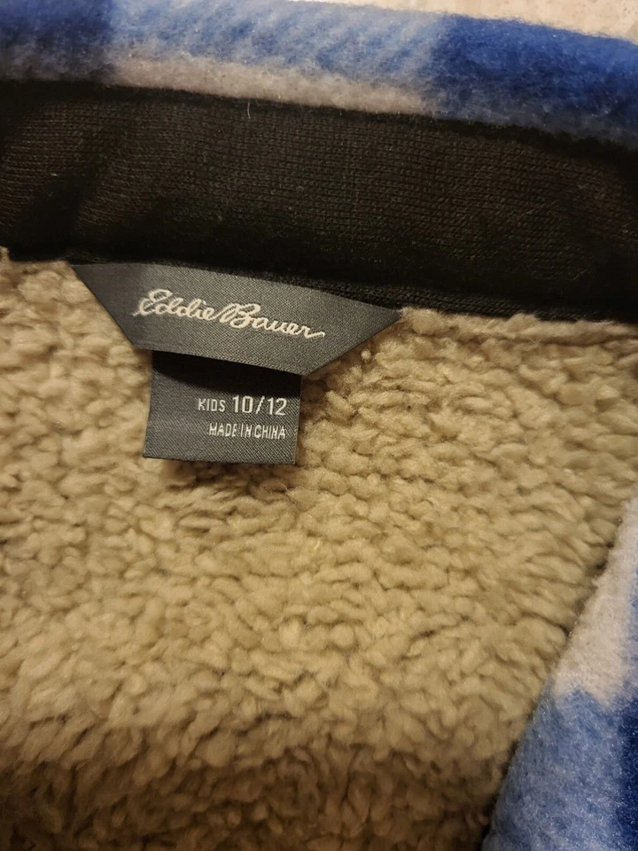 Camisa Eddie Bauer Niño 10/12 Azul/Blanco/Gris Cuadros Poliéster Forrada Manga Larga Foto 3 de 4