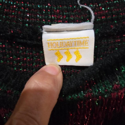 Vintage 80s Red Green Metallic Floral Black Sweater Womens' L? XL?-READ - Picture 5 of 7