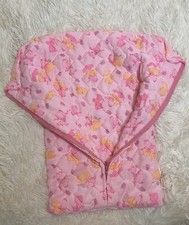 Vintage 70s Baby Novelty Print Pink Puppy Kitten Zip Front Sleeping Swaddle Bag