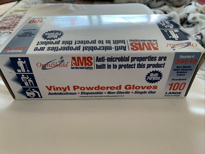 Omni Shield AMS Vinyl Powdered 10 boxes of 100 gloves Anti Microbial X-Large 