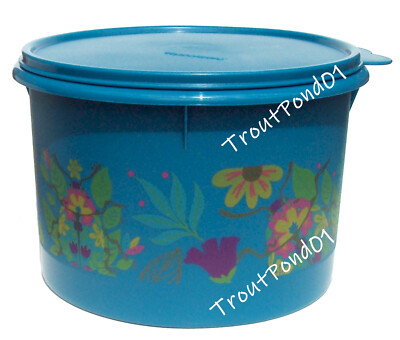 Tupperware Stacking Nesting Canister Blue Flowers Storage Container Seal 14 Cups