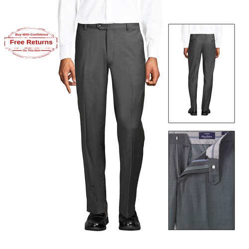 40x31 Lands End Men's Traditional Year Rounder Wool Dress Pants, Gray