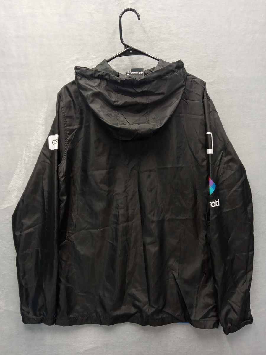 POLAROID Windbreaker Pullover Jacket Mens Medium Hooded Black Nylon Quarter  Zip