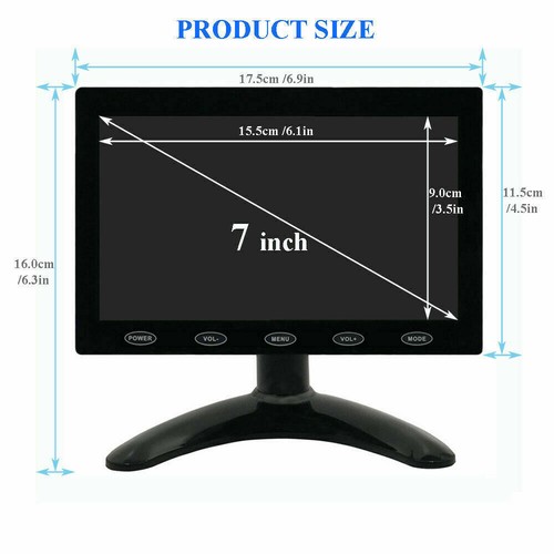 USB Power Monitor 7" LCD CCTV HD PC Screen Dual HDMI AV/RCA/VGA/SD for DSLR - Picture 3 of 13