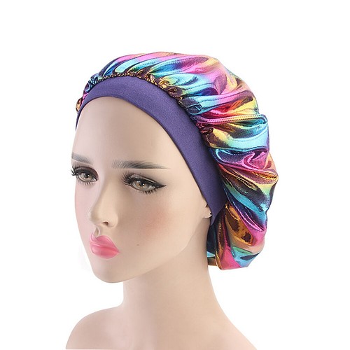 US Women Satin Night Sleep Cap Hair Bonnet Hat Silk Head Cover Wide Elastic Band - Picture 16 of 69