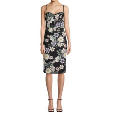 Black Halo Clover knee length floral sheath dress elegant cocktail sz 10 