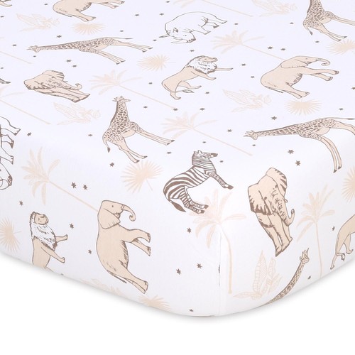 Caramel Safari Print & Solid Organic Cotton Jersey 4 Pack Fitted Crib Sheet Set - Picture 2 of 8