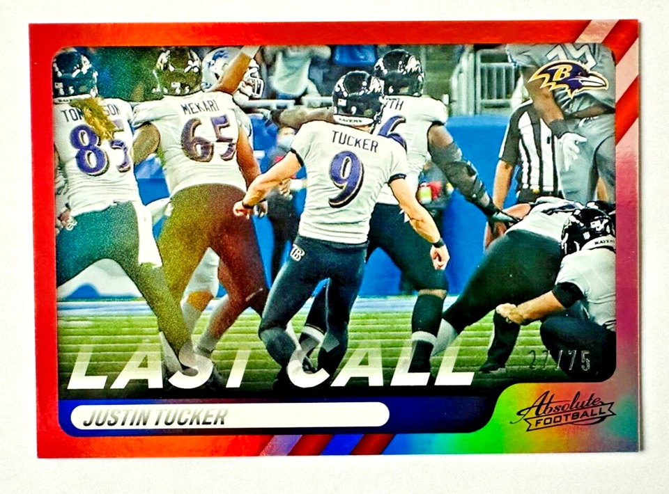 2022 Panini Absolute Justin Tucker ORANGE FOIL Last Call Insert Card #/75 Ravens - Image 3 of 3