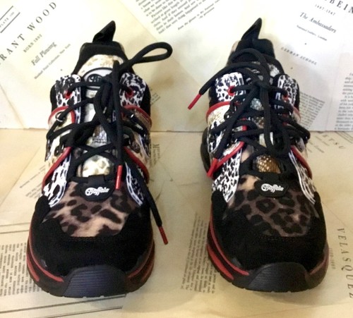 Buffalo Sneakers Cray Mixed Animal Prints Chunky Lace Up Black Red 40 / 9 NEW - Picture 7 of 8