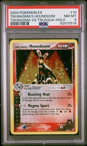 2004 POKEMON EX MAGMA AQUA #10 TEAM MAGMA'S HOUNDOOM-HOLO PSA 8 Crazy Tail Swirl