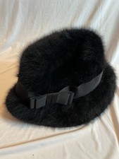 Vintage Kangol RF1317 Furgora Black Bow Cloche Hat Made in UK Angora Blend