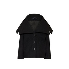 Jacquemus Women Black Coat 100 Wool Oversized Button Short Overcoat Sz IT 44 M