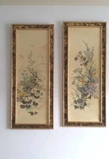 Turner Wall Art Prints Pair Four Seasons Floral Chinoiserie Silk MCM Decor