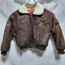 Vintage Kids Climate Control Genuine Leather Pilot Aviator Style Jacket Size 6