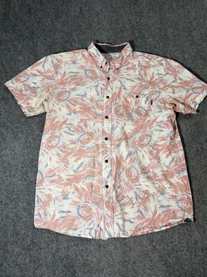 Rip Curl Shirt Mens Large Pink Floral Short Sleeve Button Up Tropical Casual