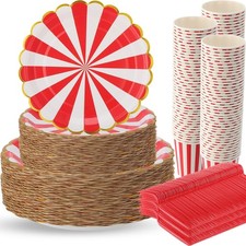 400 Pcs Carnival Theme Party Decorations Circus Plates Set Red Stripe Paper